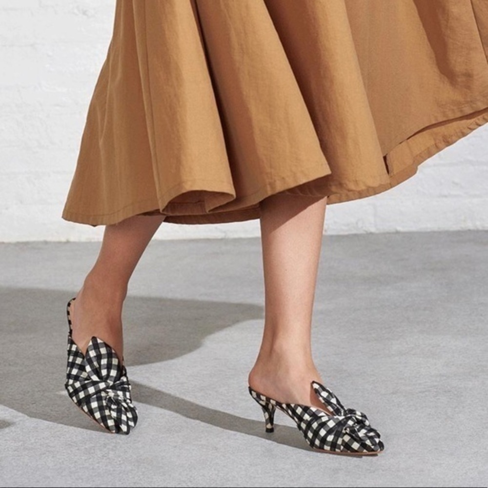LOEFFLER RANDALL JADE GINGHAM MULES.